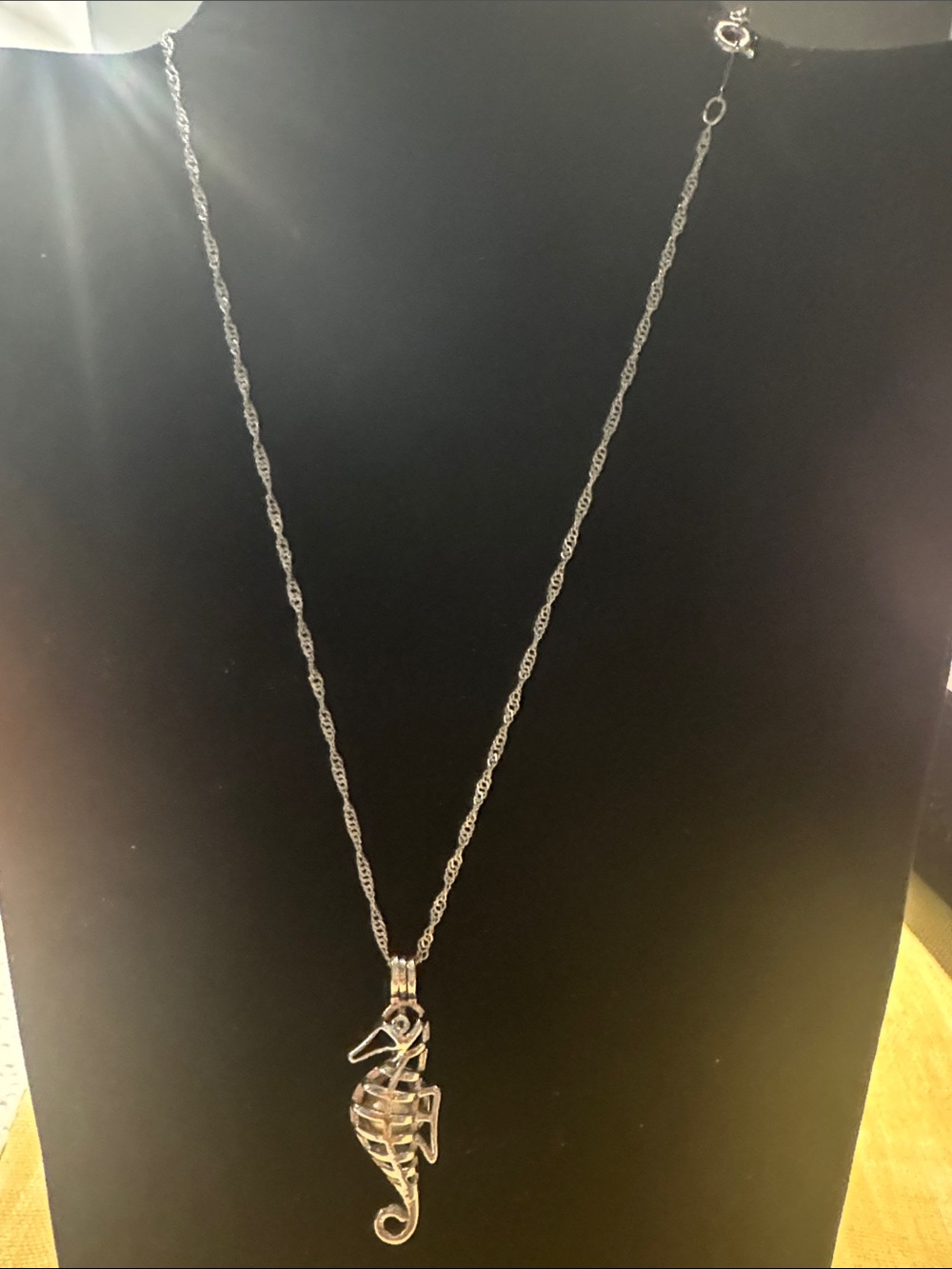 18K GP Seahorse Pendant Necklace Pearl Nautical Beach Jewelry